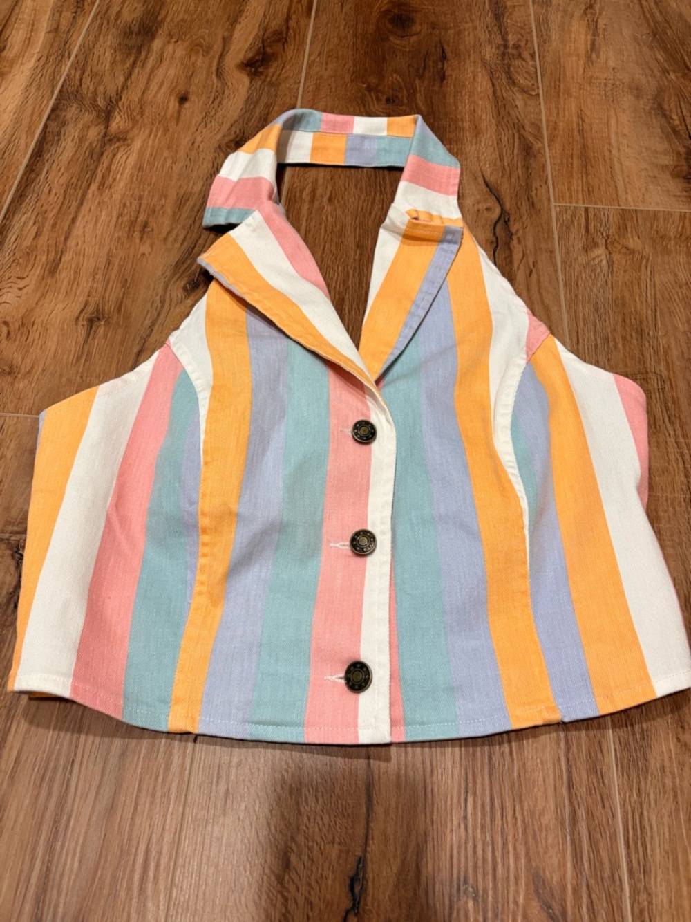 Striped Pastel Halter Button-Front Crop Top